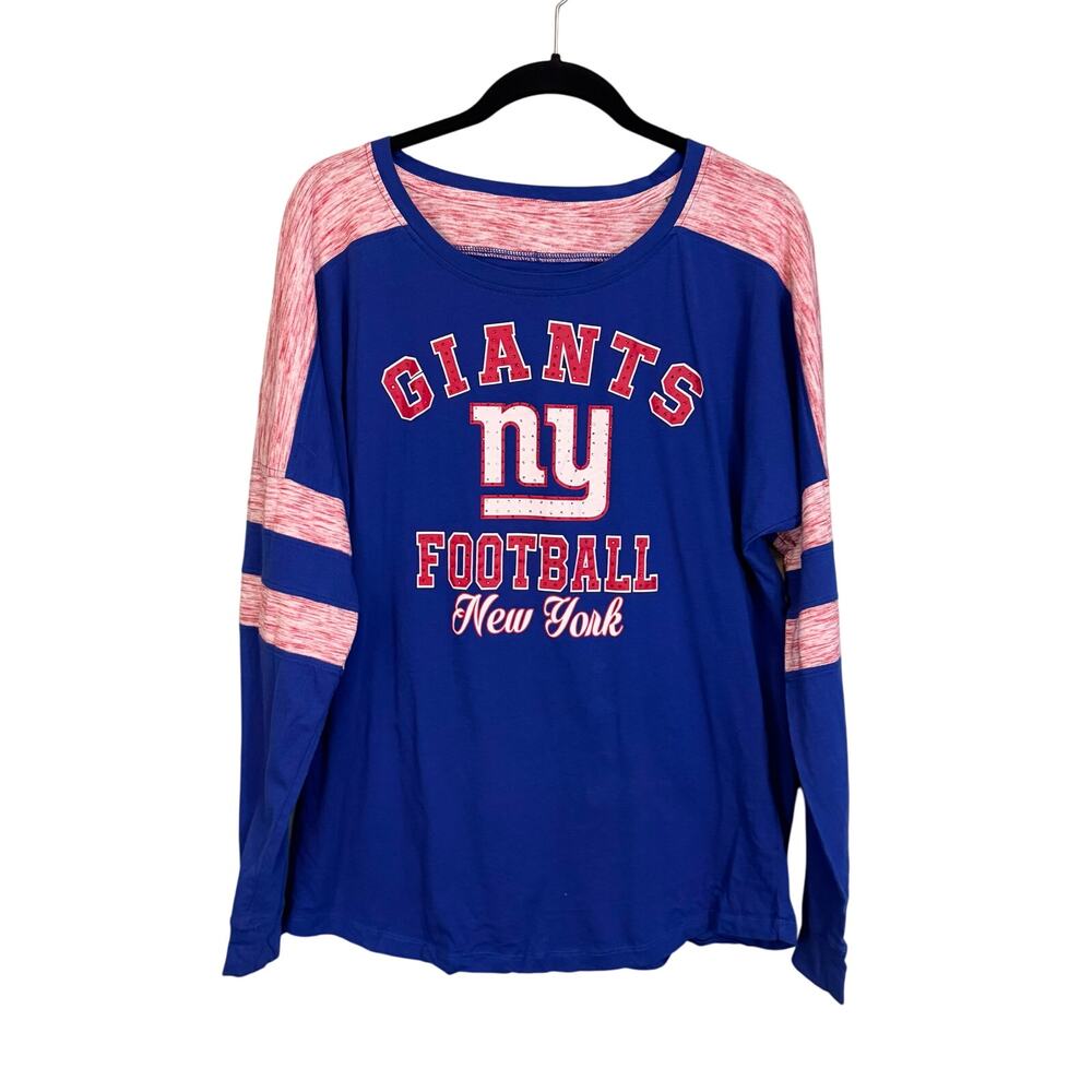 New York Giants NFL Team Apparel T-Shirt Womens XL Blue Graphic Logo Long Sleeve